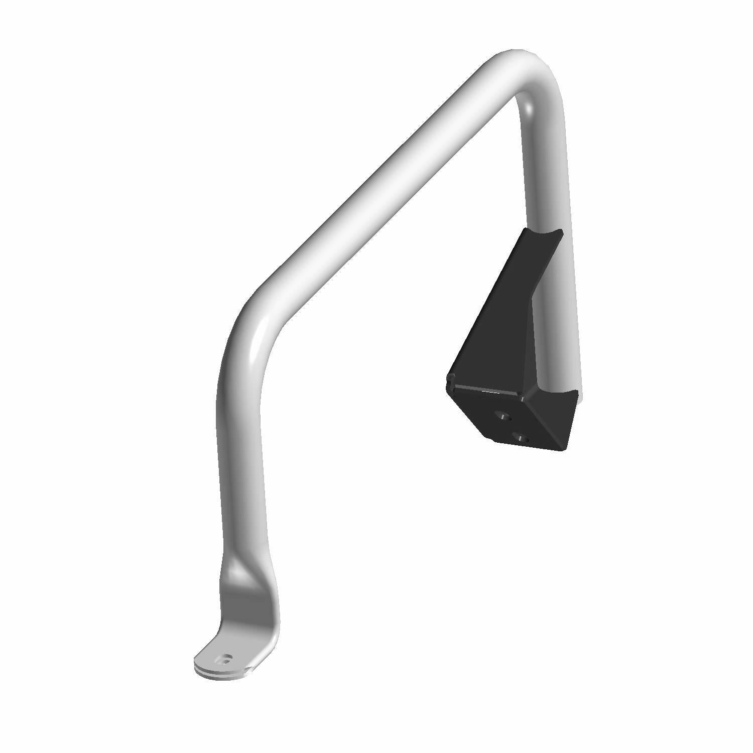 Matte black right-side curved metal bolster bar with mounting brackets for off-road vehicle.