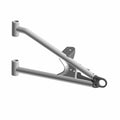 Matte gray metal front upper left A-arm suspension component with cylindrical mounting points and welded brackets.