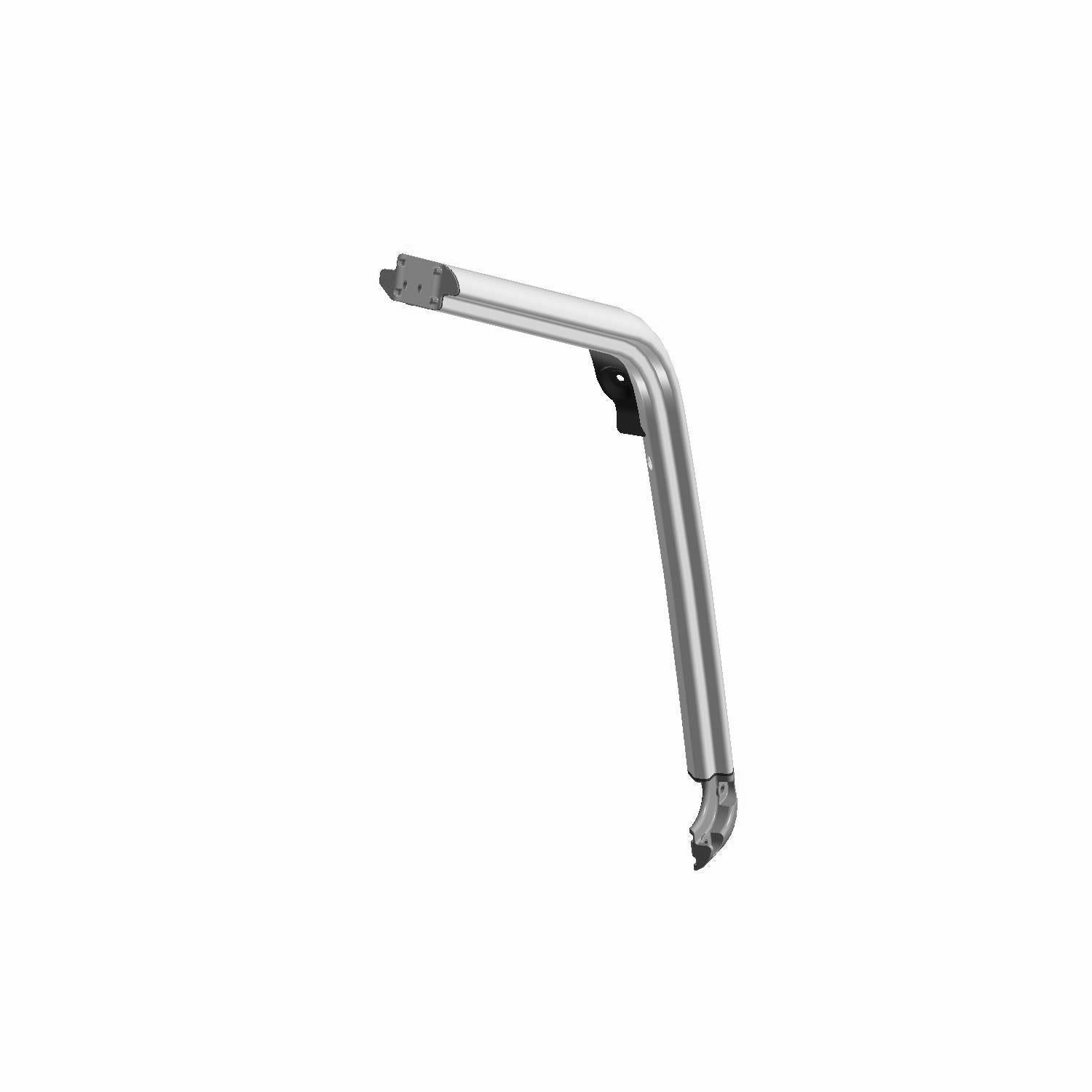 Silver metal front cab frame weld with angled design and mounting brackets on each end.