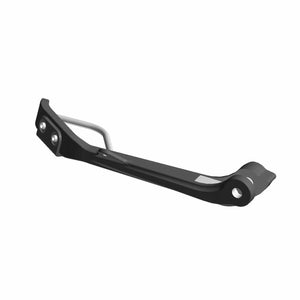 Black metal motorcycle kickstand assembly with mounting holes and angled support rod.