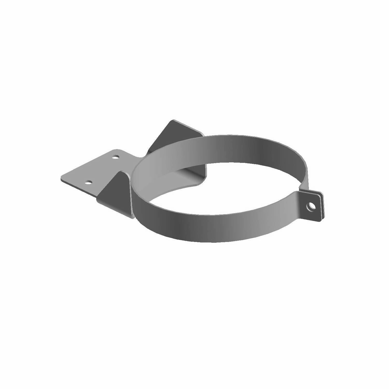Gray metal circular air filter mount bracket with flat angled base and mounting holes.
