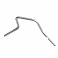 A silver, curved metal rod with an angular bend and smooth surface, resembling the Handlebar Tour Chrome by Polaris, features a slightly expanded and slotted end, displayed against a white background.