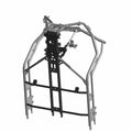 Matte silver front main frame weld for Polaris UTV with black center mounting brackets and tubular construction.