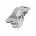 Silver metal mid prop mount bracket with curved coil design and two mounting holes on each end.