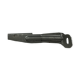 The Fender Closeout Bracket Left by Polaris is an OEM part for Indian motorcycles, featuring a metal base with a raised central ridge and an oval hole at one end, shown isolated on a white background.