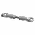 Silver metal shift linkage with rounded ends and adjustable center section for motorcycles.