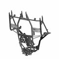 Matte black rear main frame weld for Polaris UTV with reinforced steel tubing and mounting brackets.