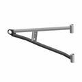 Gray metal front A-arm suspension part with cylindrical mounting points and a reinforcing cross brace.