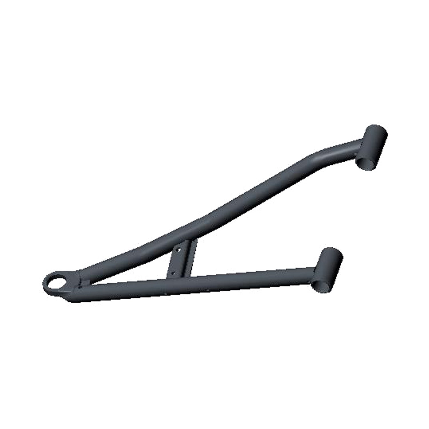 Black metal front lower right A-arm suspension component with tubular design and mounting points.