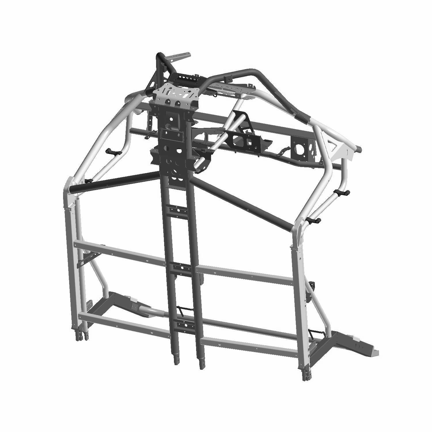 Matte black welded metal front main frame for Polaris General 4 1000 UTV, angular structure.