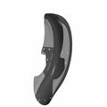 Black and gray curved front motorcycle fender with rivet holes and smooth finish.