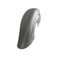 Matte gray curved front motorcycle fender with smooth finish and mounting cutouts.
