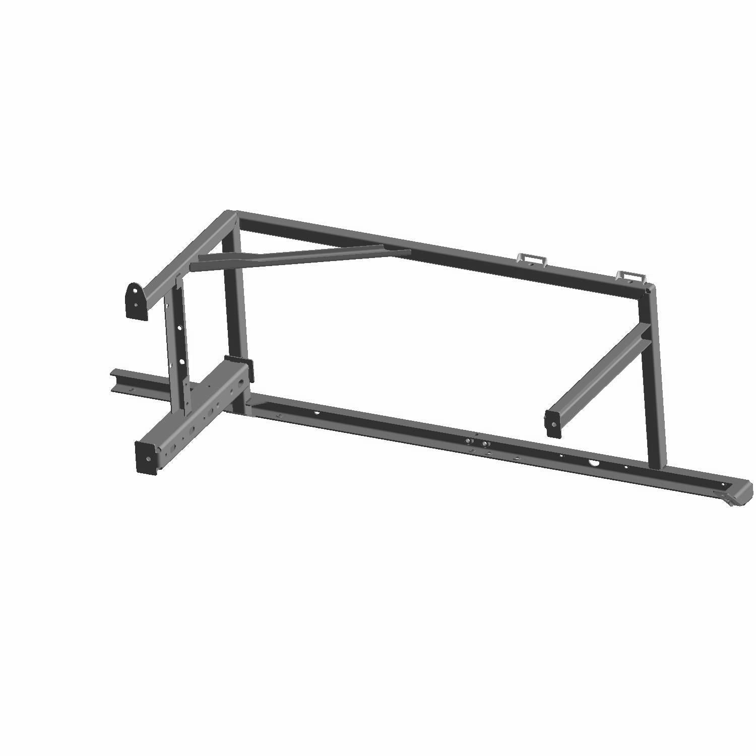 Black metal frame with welded joints and mounting brackets for Polaris UTV seat base replacement.