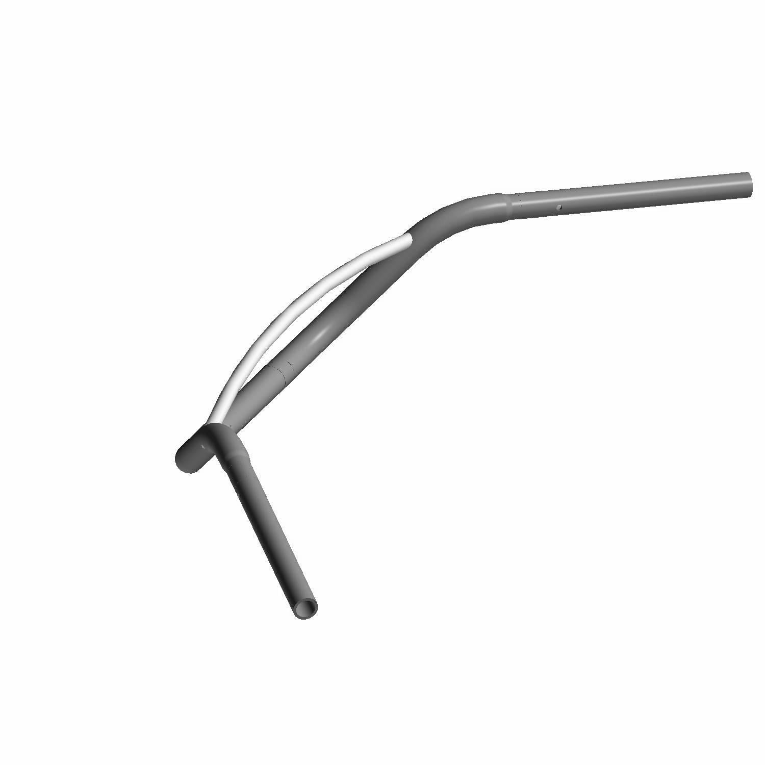 A 3D-rendered image of the Handlebar Beach Chrome by Polaris, featuring a bent tubular design with a curved support rod, resembling an OEM Indian motorcycle part, displayed on a white background.