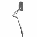 Chrome right side motorcycle armrest with curved metal rod and black padded end cushion.
