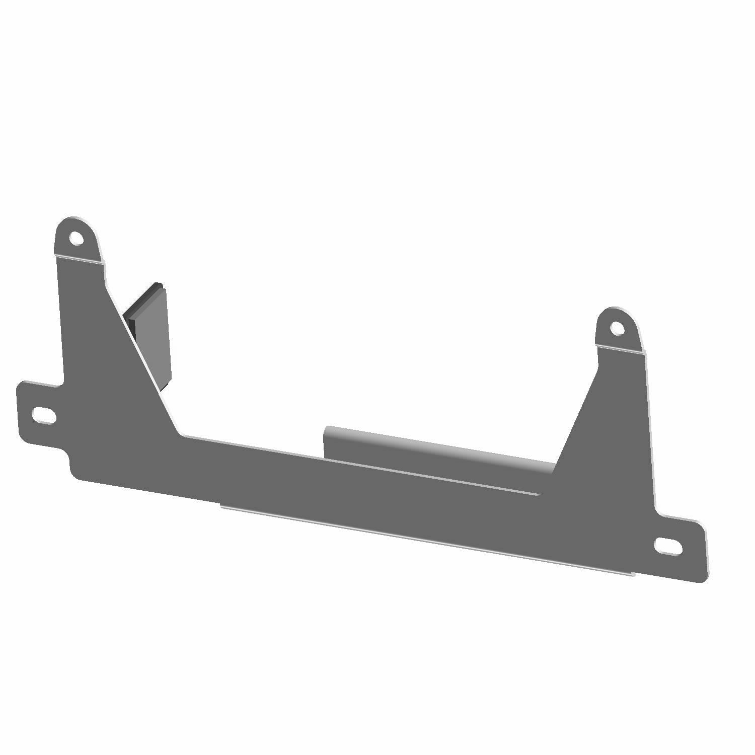 Black metal rear sub storage bracket with mounting holes and angled side supports.