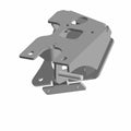Gray metal brake mount bracket with multiple mounting points and holes for securing parts.