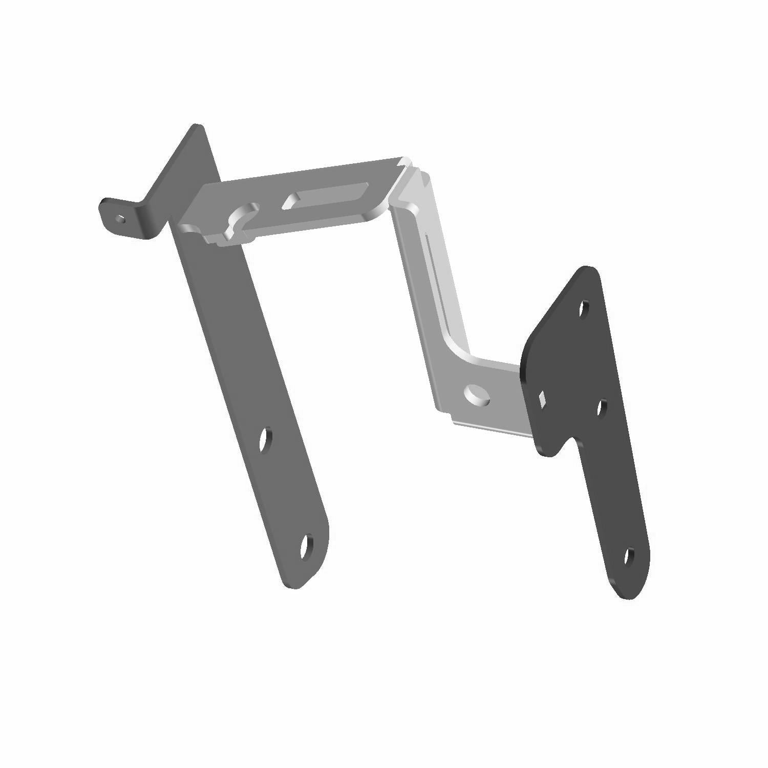 Black metal cable bracket with angled mounting arms and multiple screw holes.