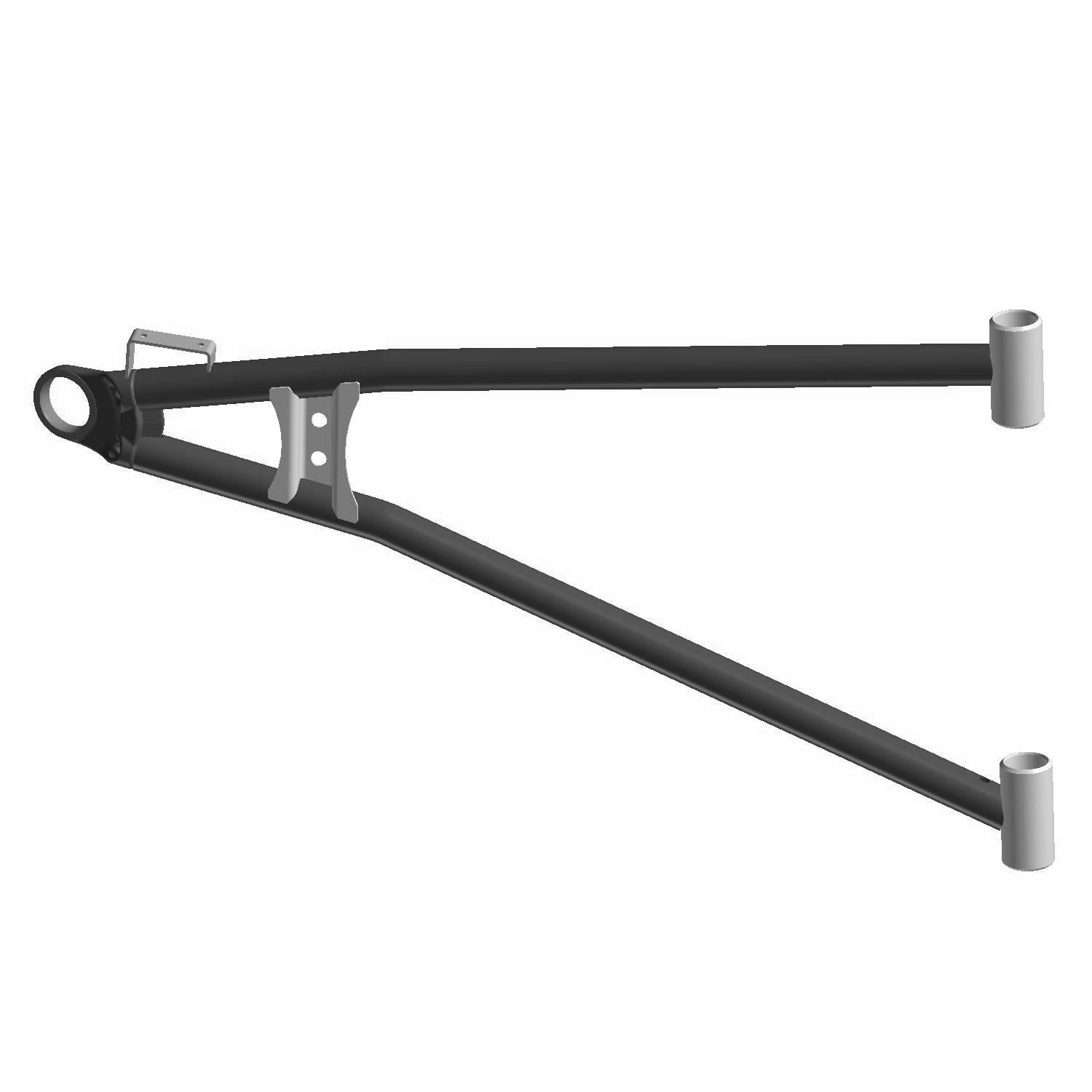 Black metal front lower right A-arm with mounting points for Polaris UTV suspension.