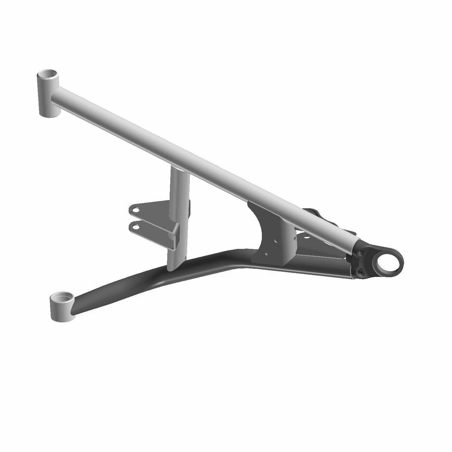 Gray and black metal front upper A-arm for Polaris UTV with mounting points and reinforced structure.