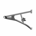 Gray metal upper front A-arm suspension part with cylindrical mounts and triangular reinforcement braces.
