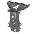 Black metal front lower frame bracket with multiple mounting holes and cutouts for Polaris UTVs.