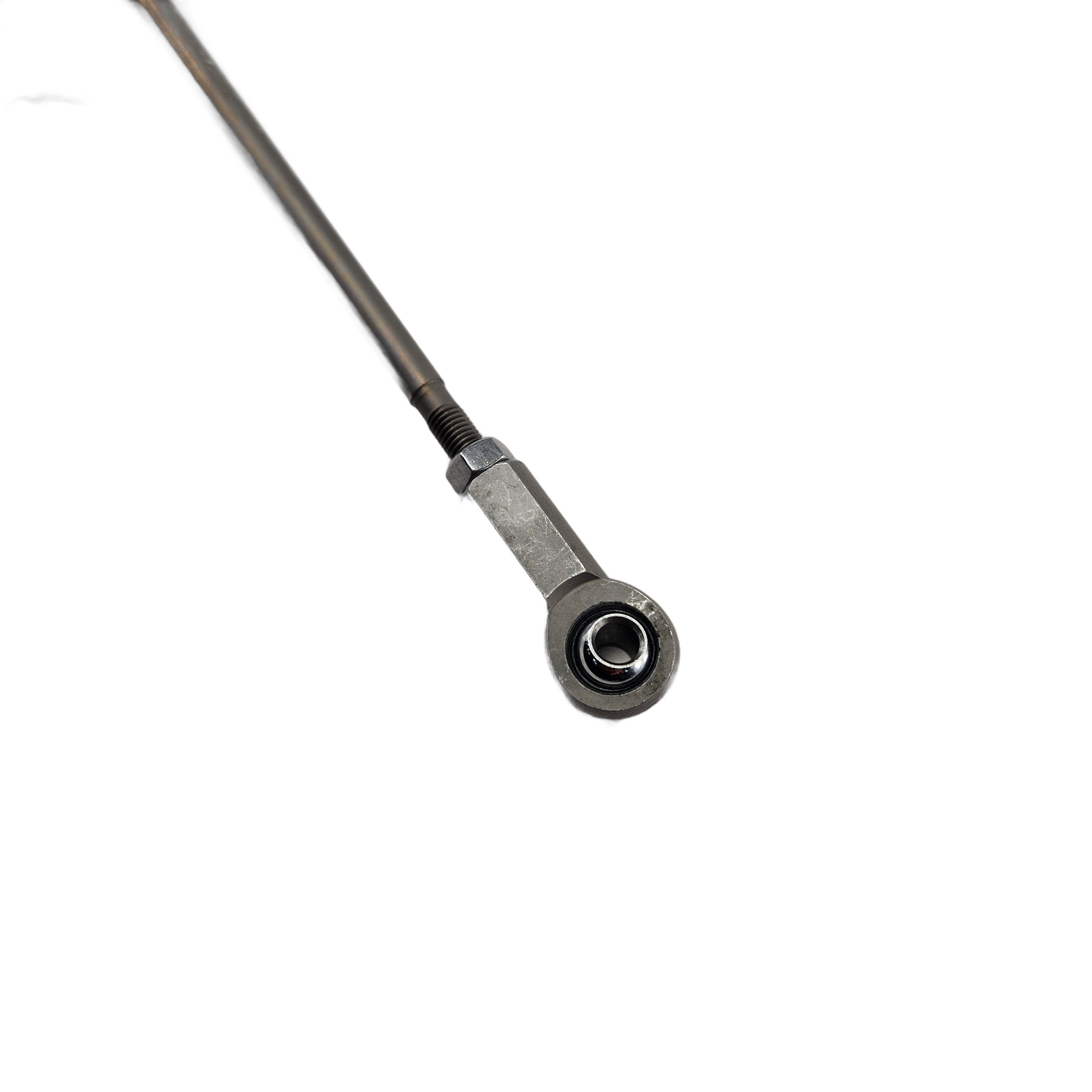 A close-up of the Asm-Linkage.Shifter 256 by Polaris, showing a metal rod with a hex nut and circular eyelet at one end, genuine OEM part, isolated on a white background.