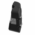 Black soft leather motorcycle saddlebag with a contoured shape and silver mounting hardware.