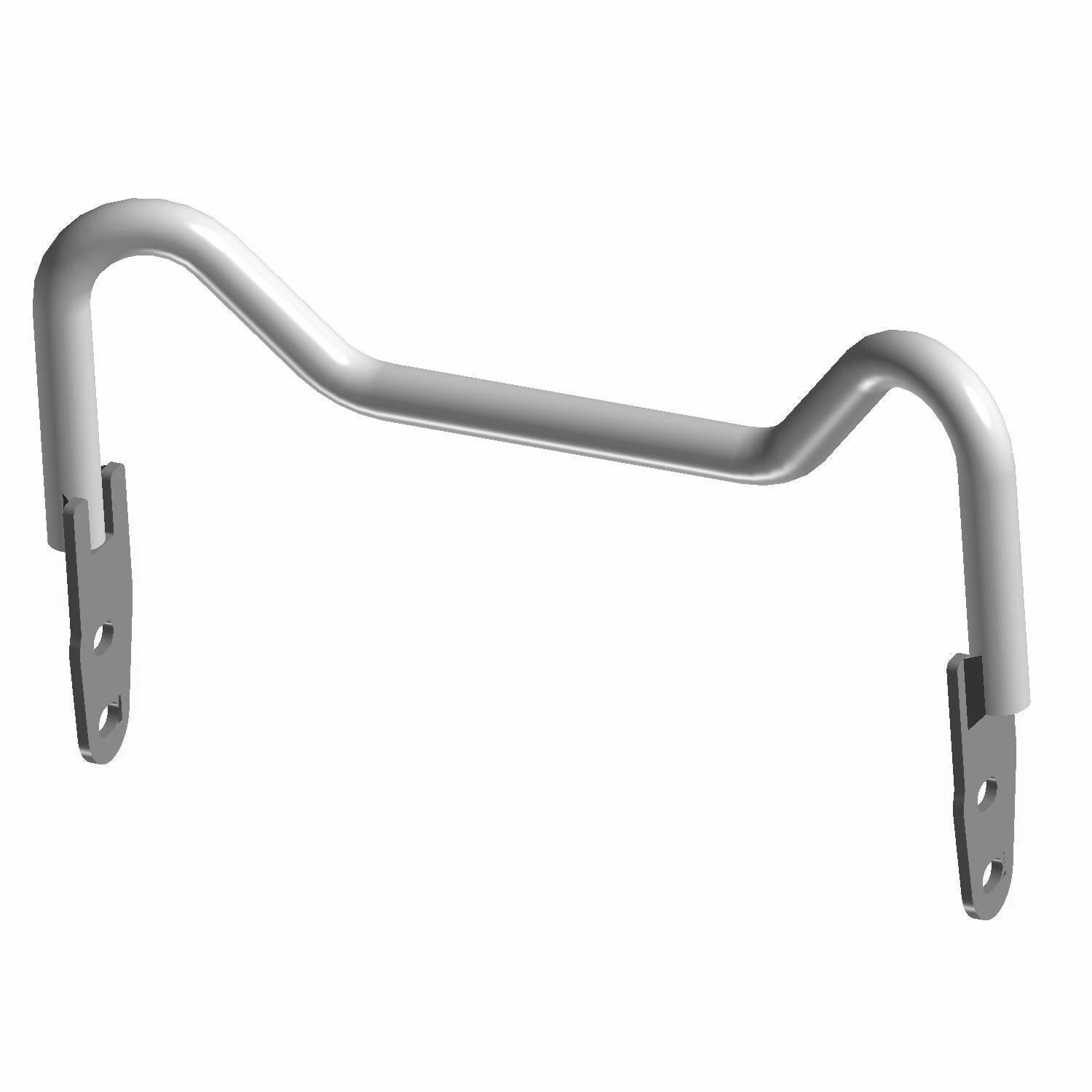 Black metal rear seat striker bar with curved top and mounting holes on both ends.