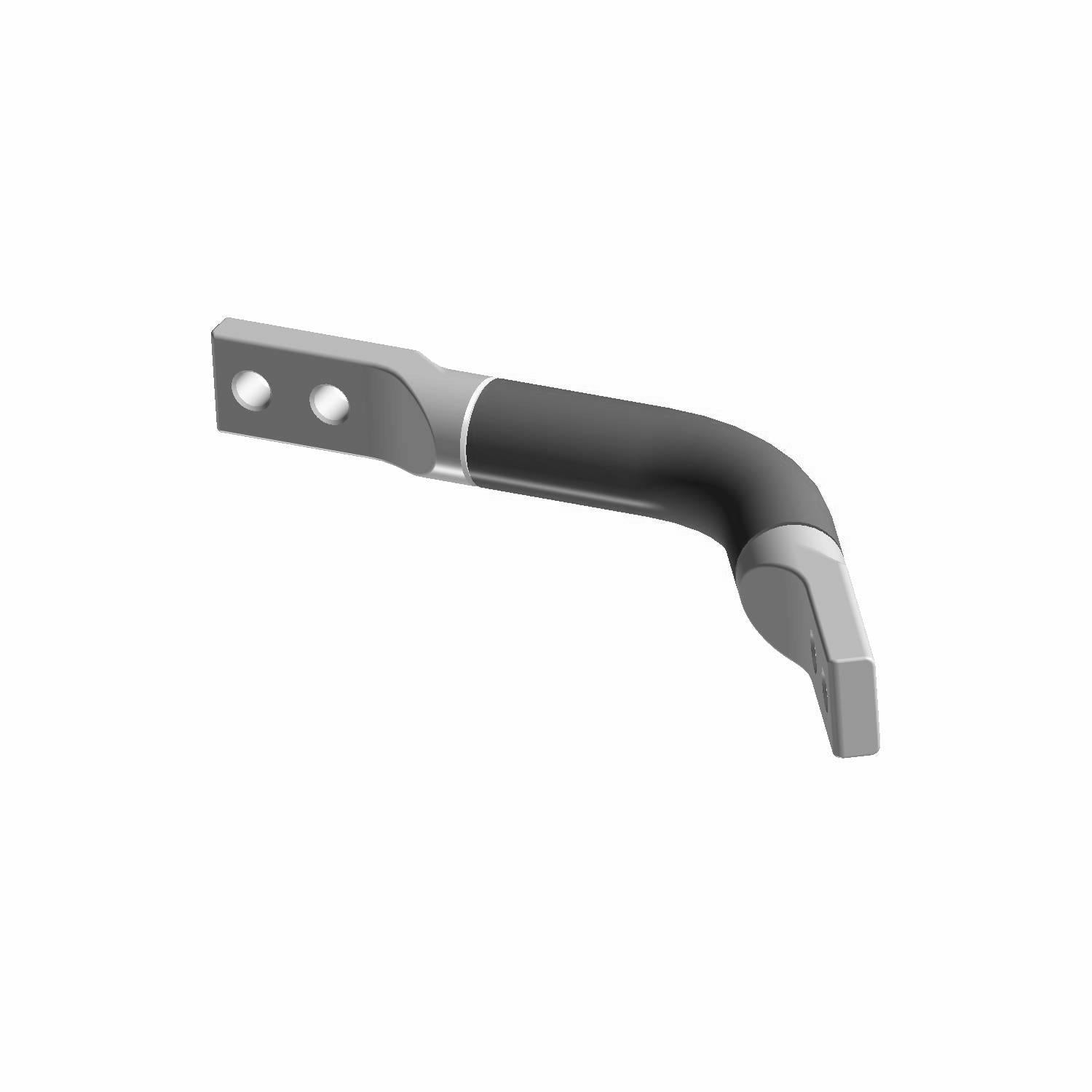 Black metal clutch lever with two mounting holes and ergonomic curved design.