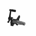 Black metal driver foot control mount with textured footpeg and lever arm for motorcycle left side.