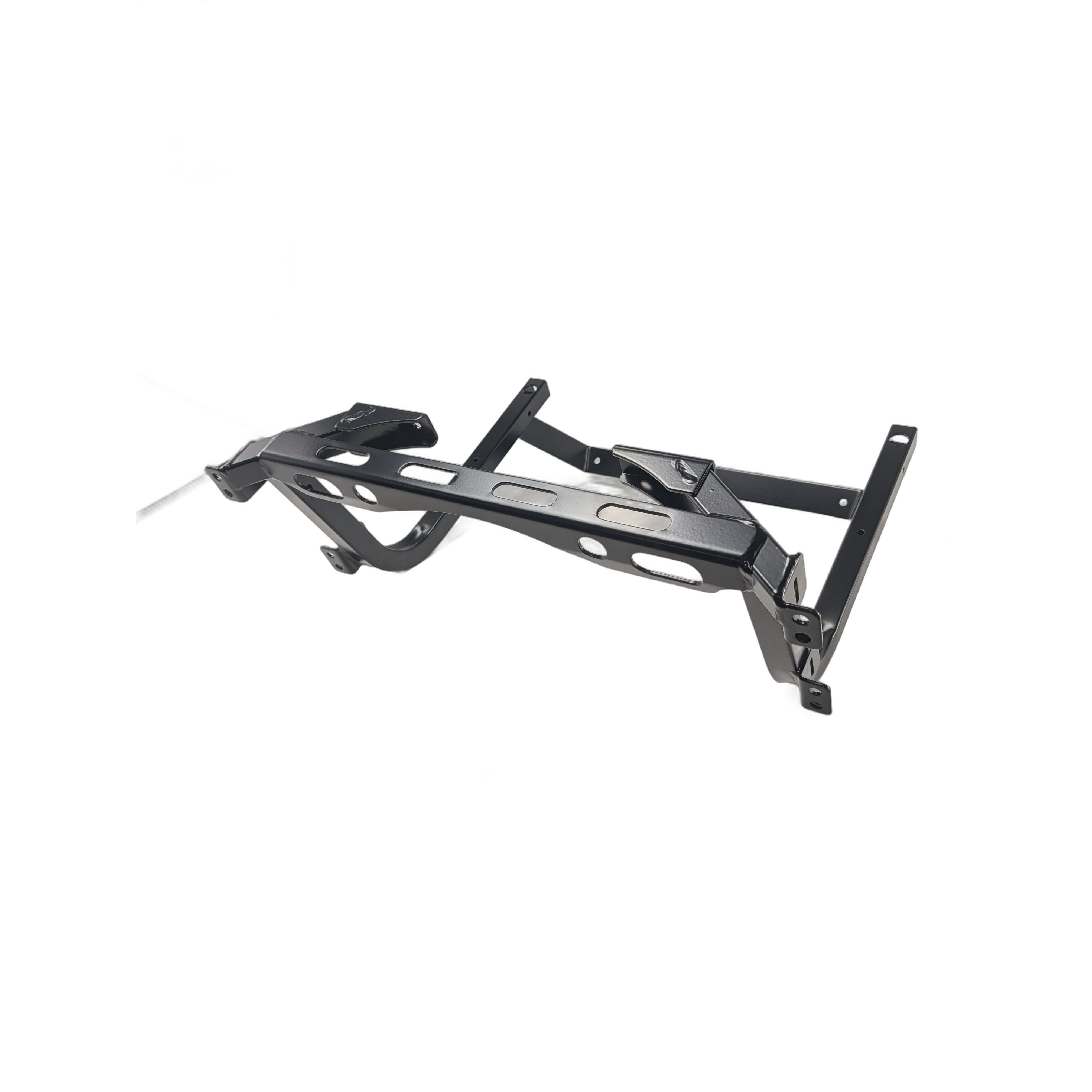 Black welded metal front chassis frame with mounting points for Polaris Ranger 150 EFI models.
