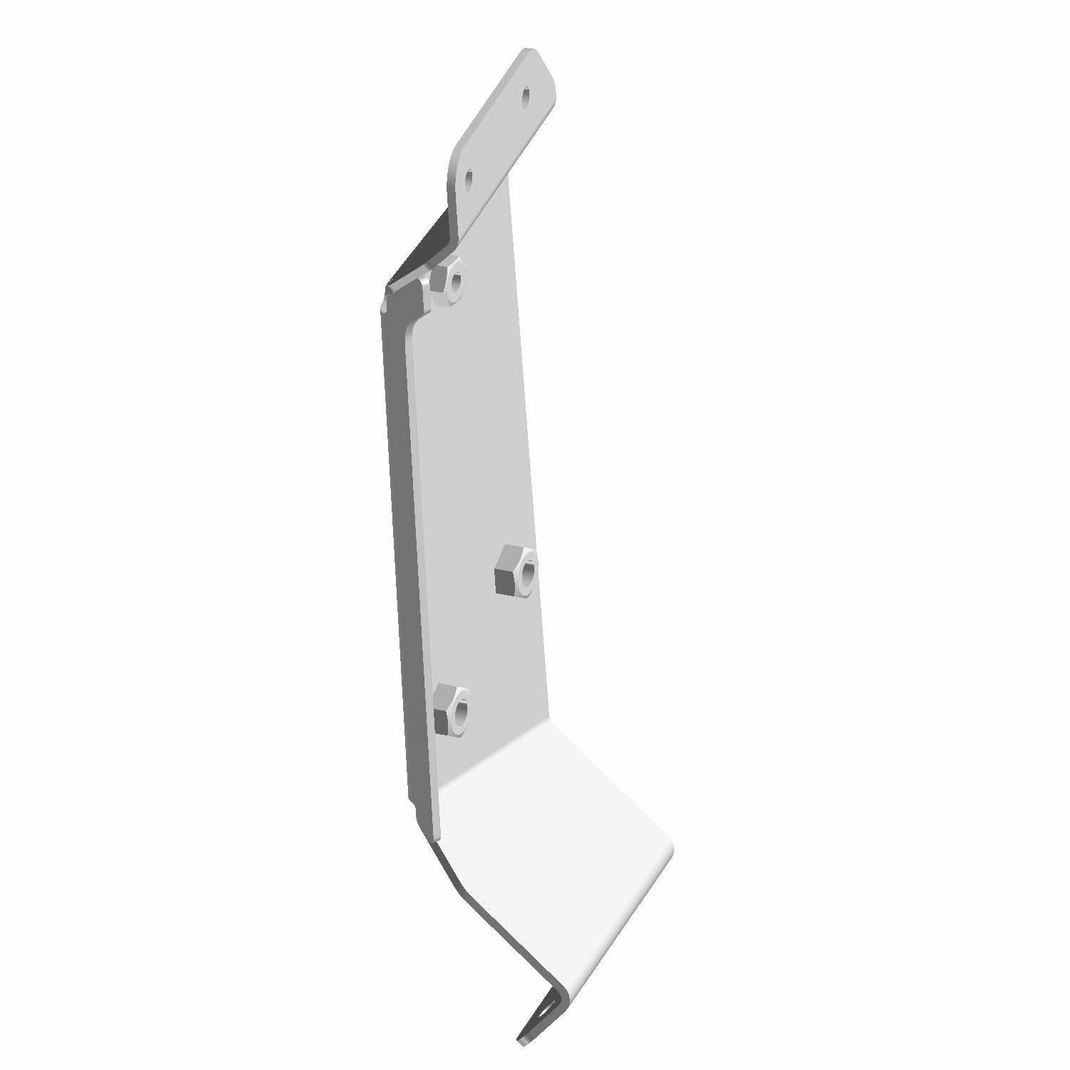 Black metal ROPS seat mount bracket with angled design and multiple mounting points.