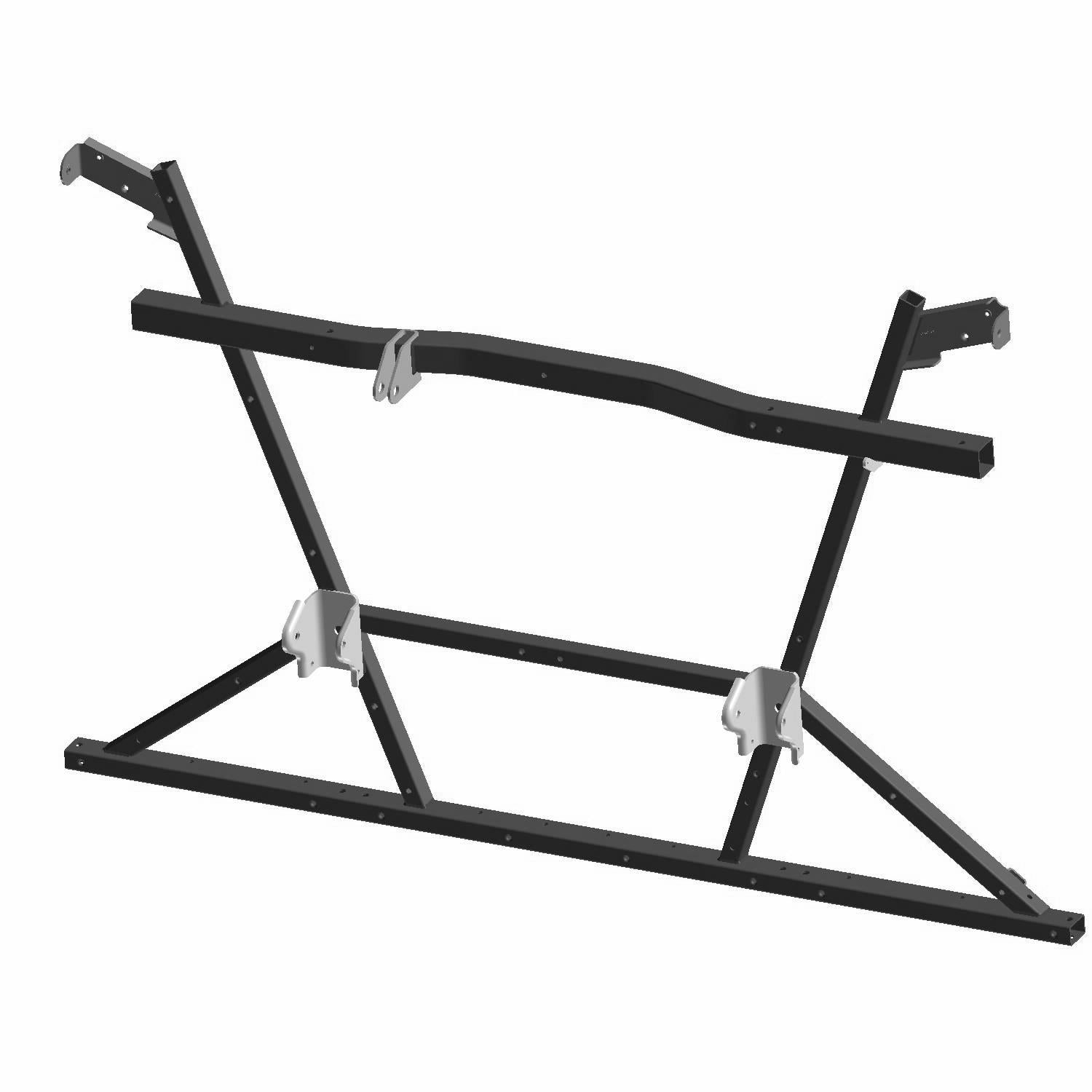 Black metal support frame with angled braces and mounting brackets for Polaris dump/cargo box.