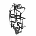 Black metal frame for Polaris UTV cab with integrated mounting brackets and decal area.