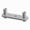 Gray metal half door strap plate with two cylindrical mounts and central mounting hole.