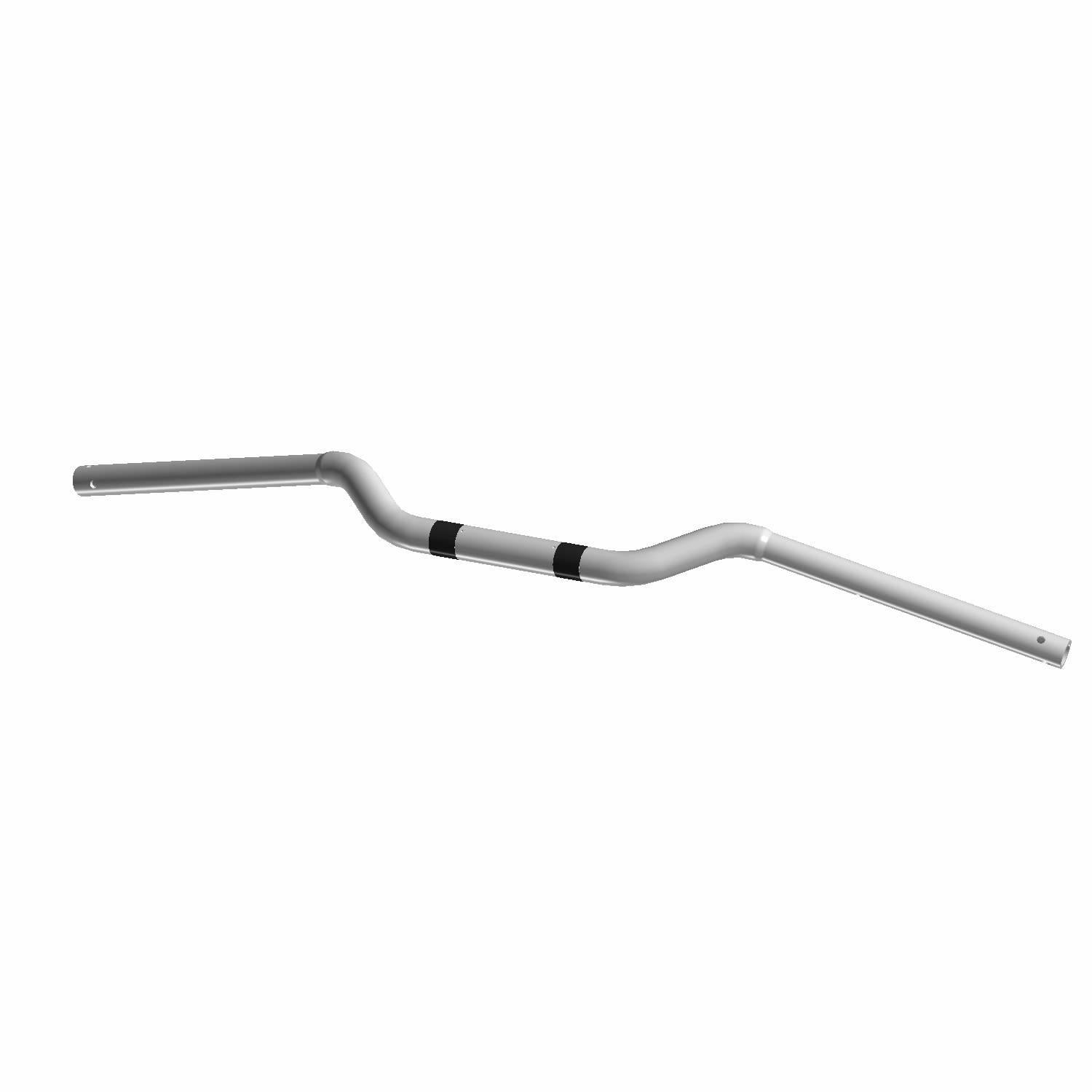 The Handlebar Moto Black by Polaris is a silver, slightly curved metal handlebar with two black grip sections, ideal for bicycles or fitness equipment, displayed against a white background.