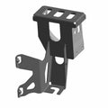 Black metal shift lever mount bracket with multiple cutouts and mounting holes, angular design.