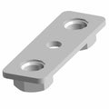Black metal hinge nutplate with three countersunk holes and rectangular shape.