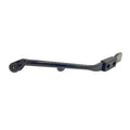 Black metal motorcycle kickstand assembly with mounting holes and angled support arm.
