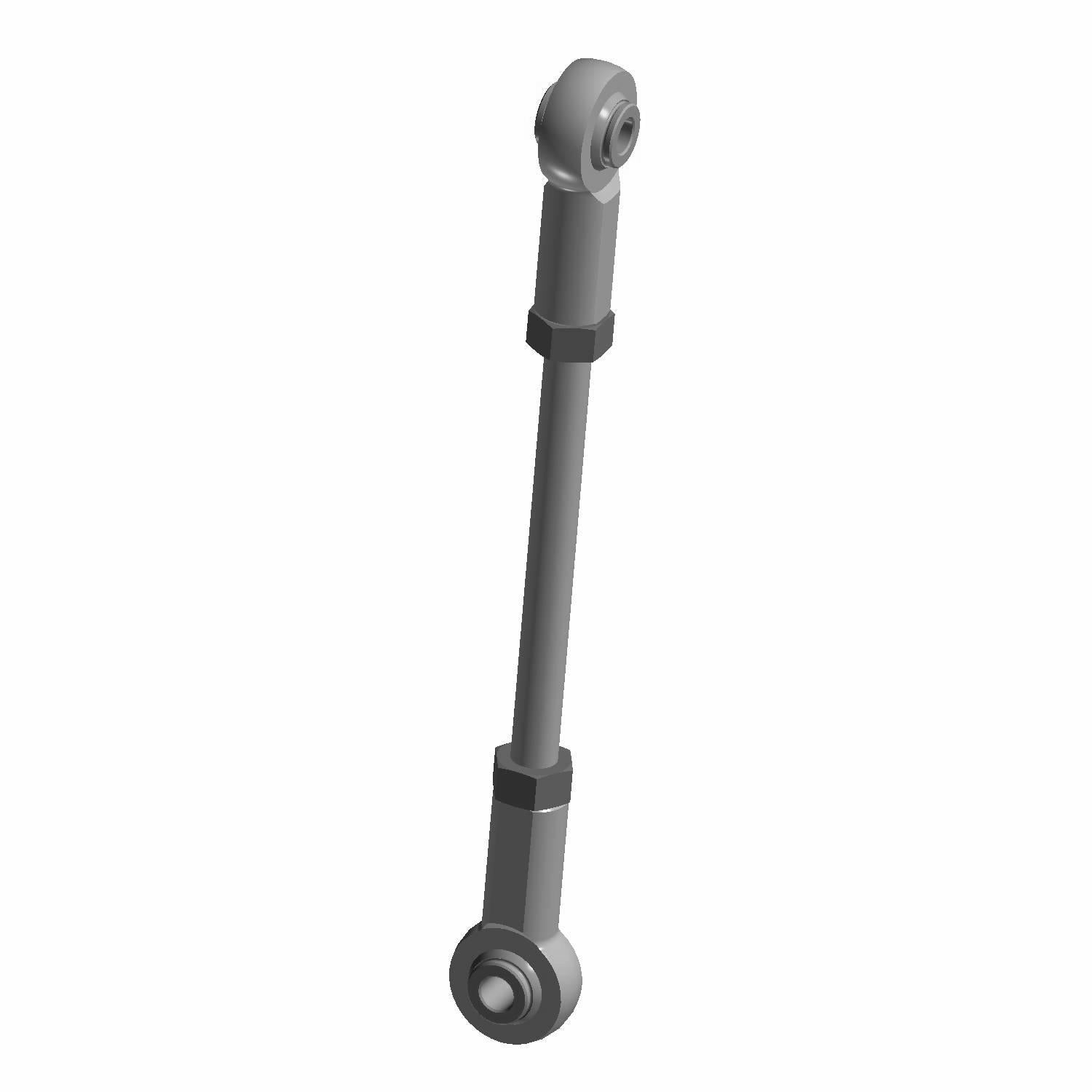 Black metal shifter linkage rod with circular joint ends for offroad vehicle steering control.