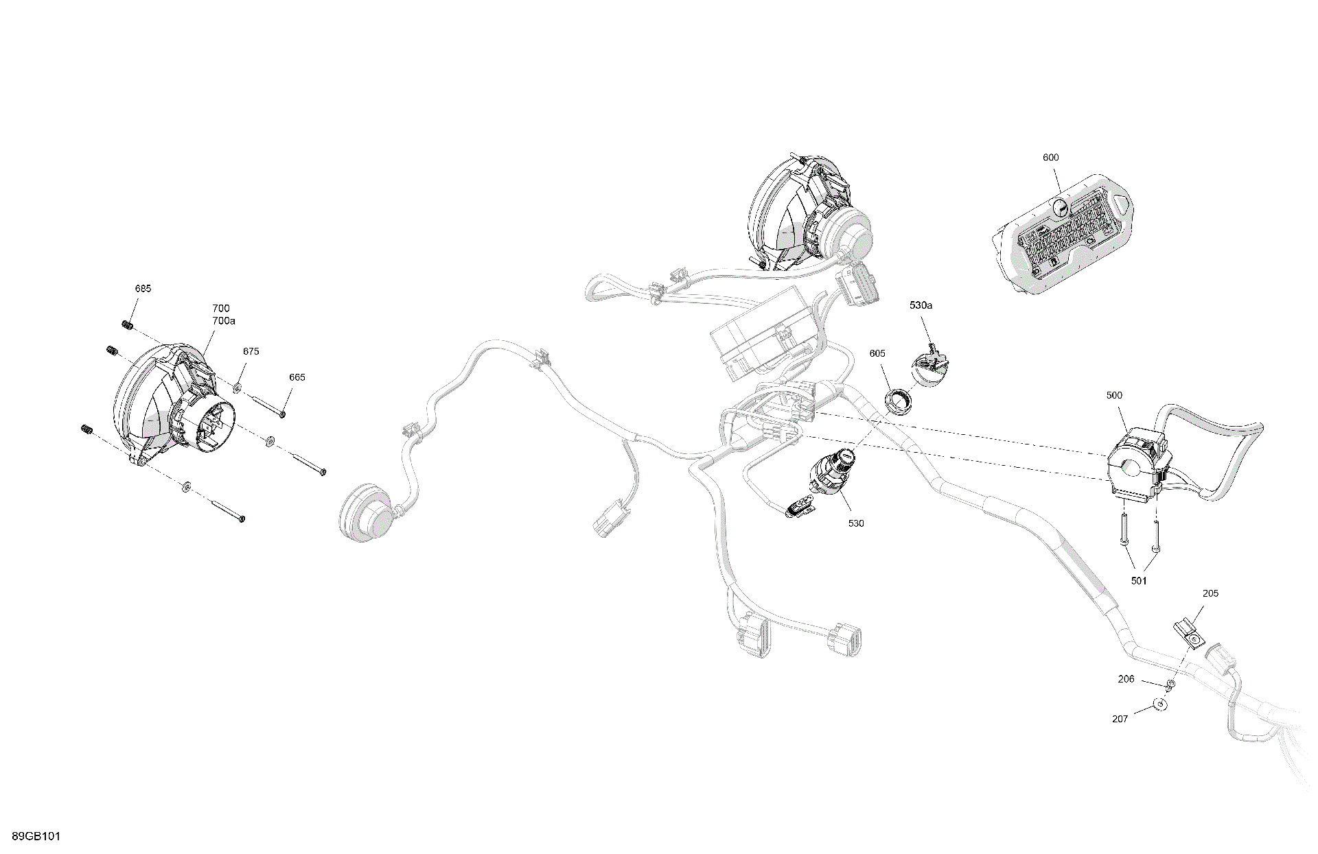 An Image of a Genuine Can-Am Parts Schematic Diagram showing the schematic - ELECTRIC - FRONT SECTION