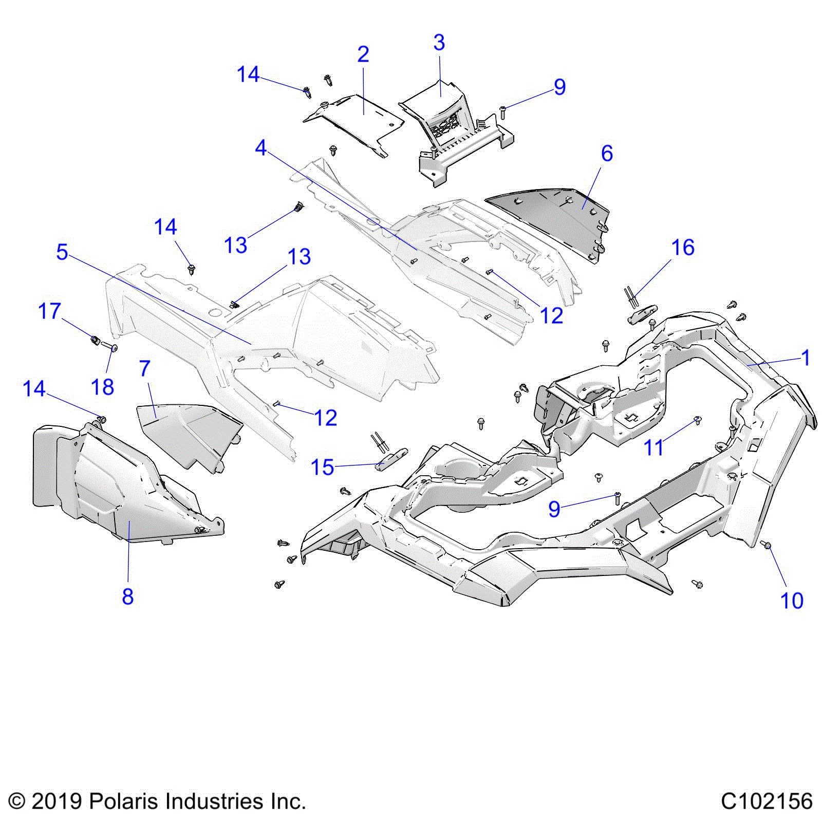 An Image of a Genuine Polaris Parts Schematic Diagram showing the schematic - BODY: FRONT CAB - 2020 POLARIS SPORTSMAN 850 / LE 48"