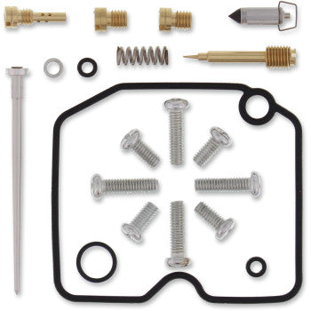The Arctic Cat Carburetor Repair Kit by Moose Offroad includes screws, needle valves, springs, jets, O-rings, and NBR rubber gaskets with small metal and brass parts, all neatly arranged on a white background.