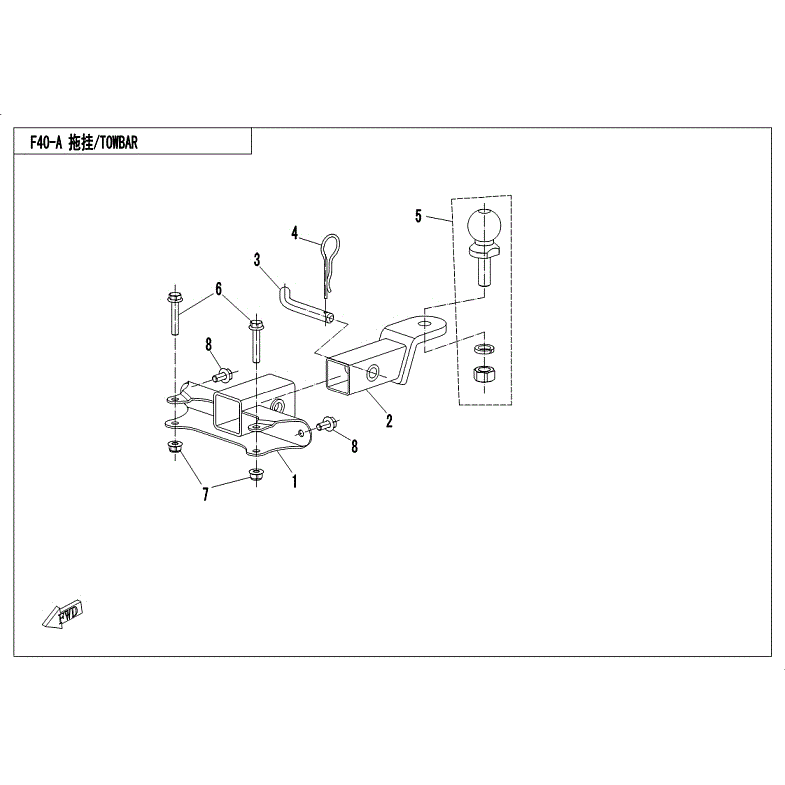 An Image of a Genuine CFMOTO Parts Schematic Diagram showing the schematic - TOWBAR w/HITCH BALL - 2018 CFMOTO ZFORCE 1000