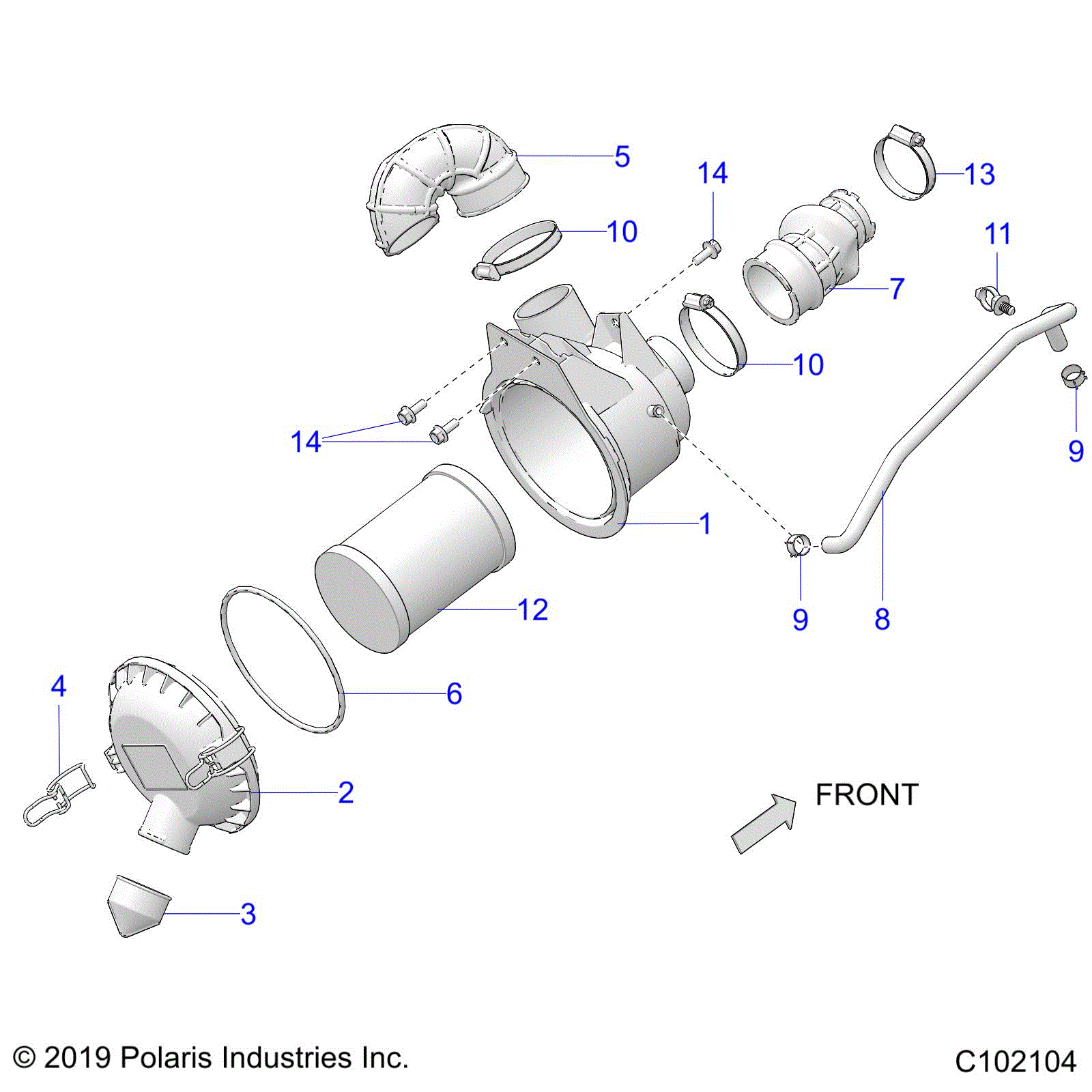 An Image of a Genuine Polaris Parts Schematic Diagram showing the schematic - ENGINE: AIR INTAKE - 2022 POLARIS OUTLAW 70