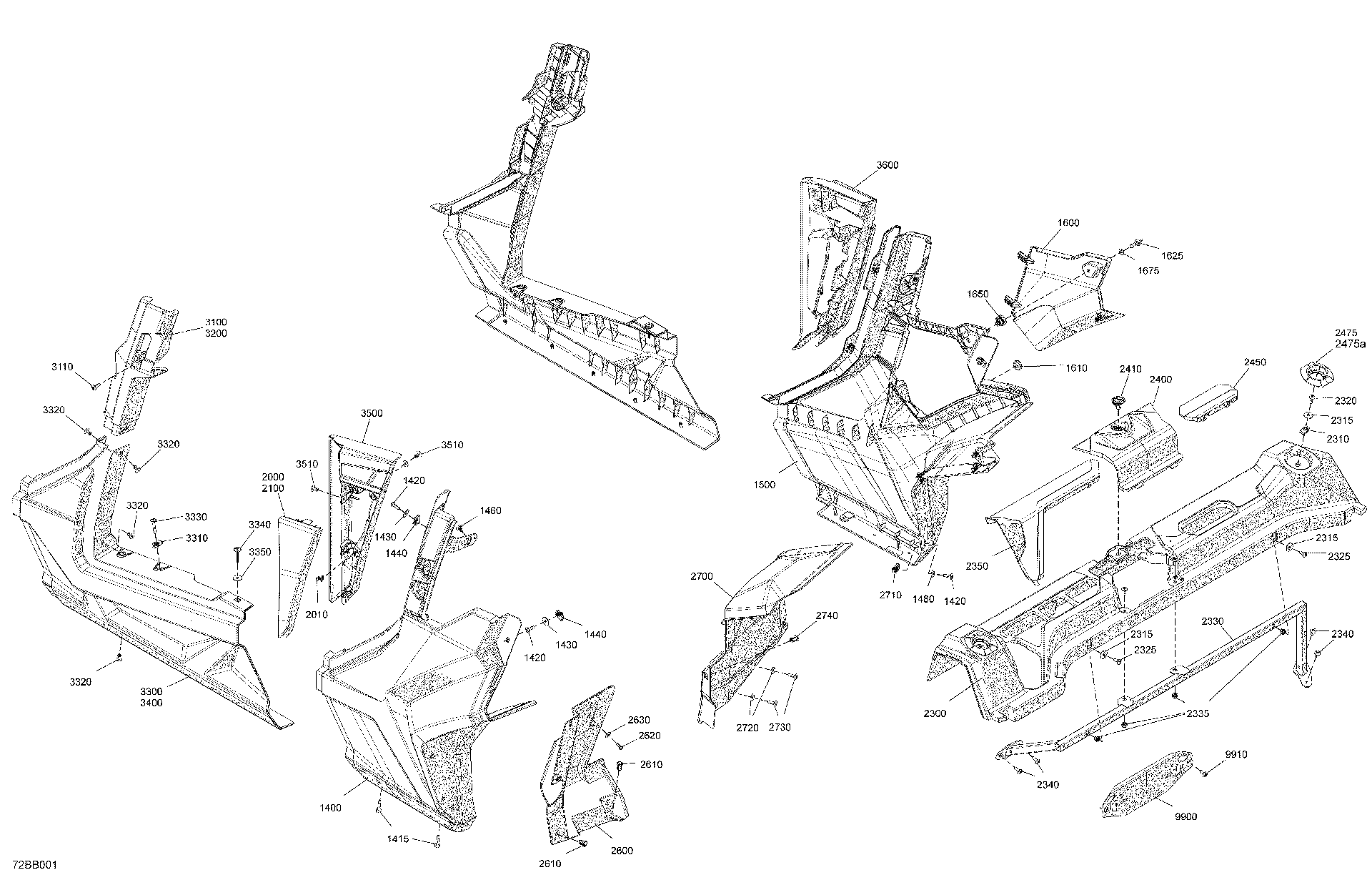 An Image of a Genuine Can-Am Parts Schematic Diagram showing the schematic - BODY - REAR SECTION