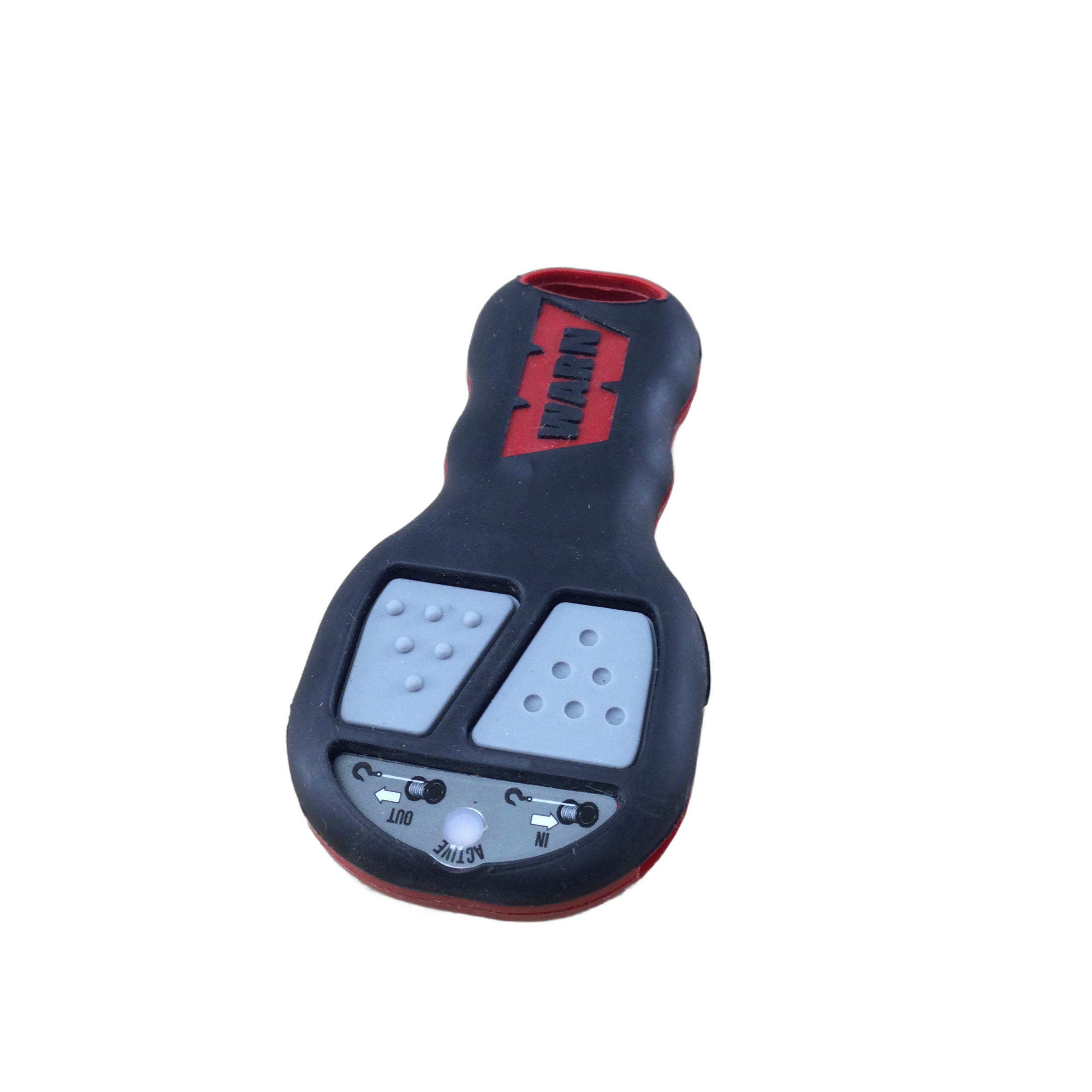 A black and red Replacement Wireless Remote Control System by Warn with gray buttons and dials, labeled Wizard on top, shown on a white background—ideal as a wireless remote for your WARN winch.