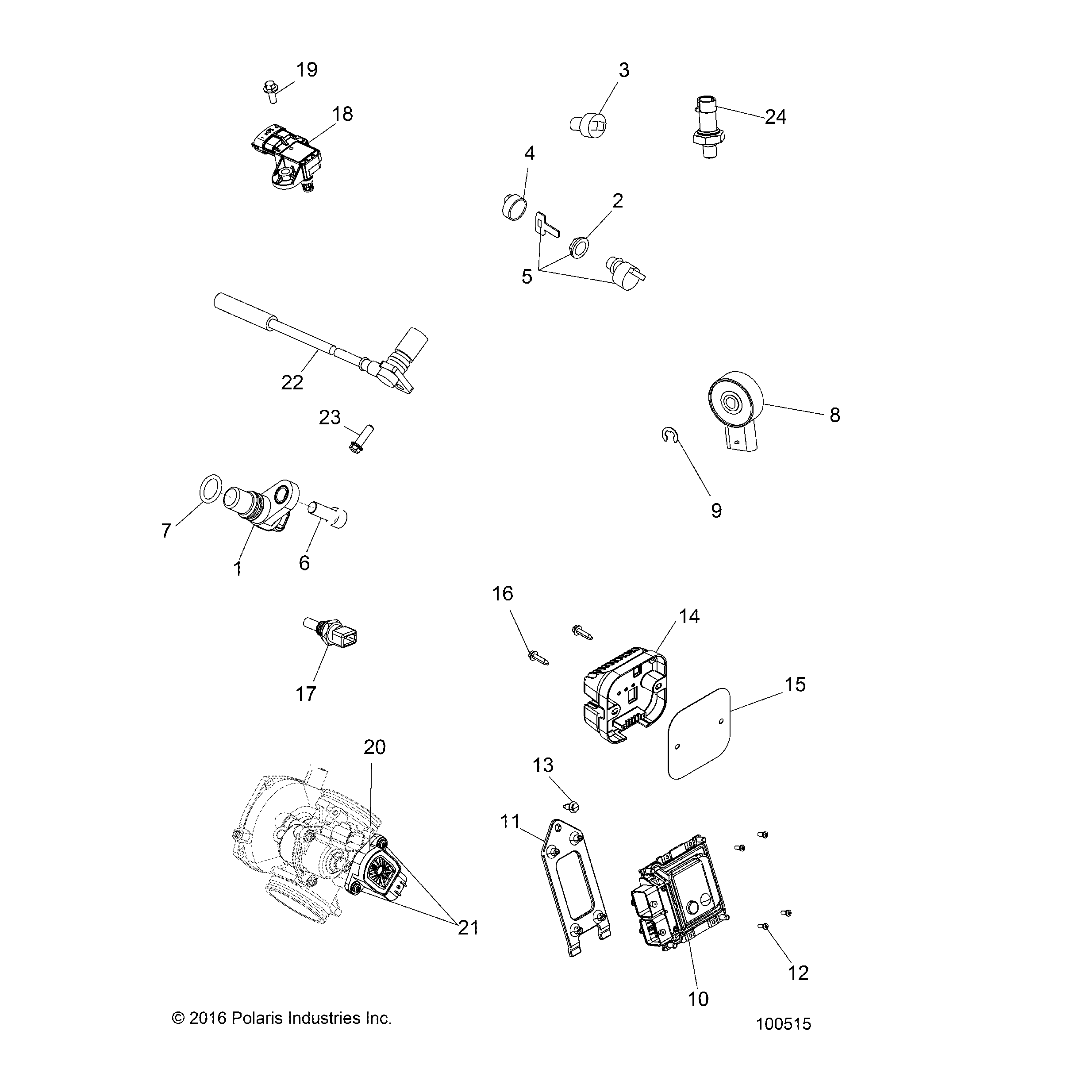 An Image of a Genuine Polaris Parts Schematic Diagram showing the schematic - ELECTRICAL: SWITCHES SENSORS and ECM - 2017 POLARIS SPORTSMAN 570 EFI