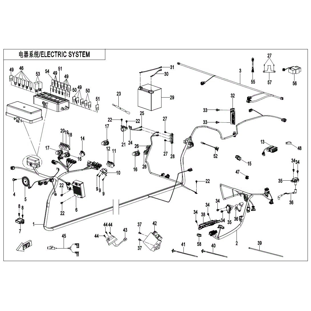 An Image of a Genuine CFMOTO Parts Schematic Diagram showing the schematic - ELECTRIC SYSTEM - 2025 CFMOTO UFORCE 1000 XL